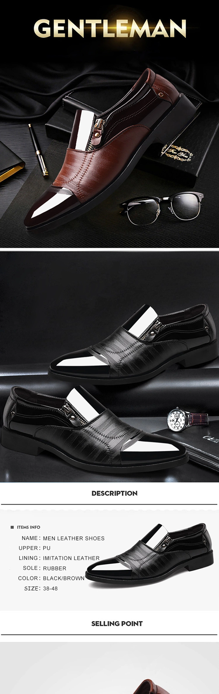New Large Size Men Business Shoe Formal Leather Shoes Mens Comfortable Slip-on Casual Wholesale Men′ S Dress Shoes